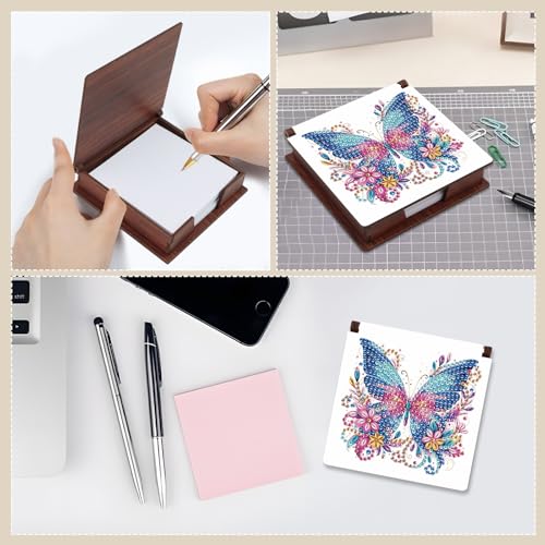 Diamond Painting Kit memo Box, Diamonds Art DIY Butterfly and Flower Patterns Sticky Note Box Special Shape Drill, with 160 Sticky Note, Ideal for Home Office Supplies, Handicrafts, Holiday Gifts - color: Butterfly and Flower