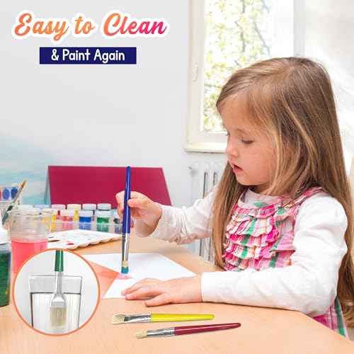 4E's Novelty 12Pcs Kids Paint Brushes, Thick Round & Flat Paint Tools for Kids Arts & Crafts, Preschool Toddler Paint Brush for Acrylic Paint, Teachers Classroom Supplies