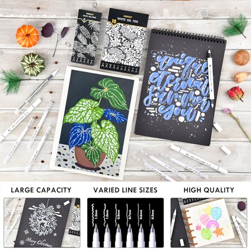 White Gel Pens, 6 Size Opaque White Ink Pens for Black Paper, Sketching, Drawing, Journaling & DIY Crafts, Ideal Drawing Pens for Artists & Art Supplies - size: 6
