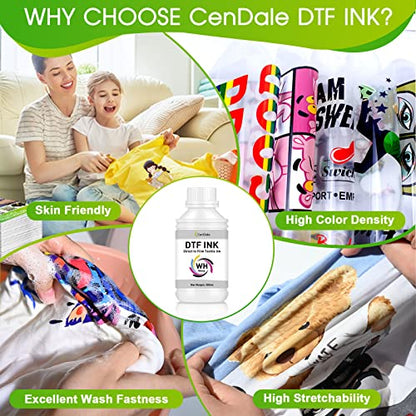 CenDale Premium DTF White Ink - No Sediment White DTF Ink for Epson ET-8550, L1800, XP15000, L800, R2400, R350, P400, P800 DTF & DTG Printers, Clog-Resistant Formula, Smooth Ink Flow(500ml) - color: White, style: DTF Ink