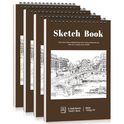 4 Pack Small Sketch Books, 5.5 x 8.5 Inch Mini Sketchbook, 68lb/100gsm Spiral Bound Small Sketch Pad, Acid Free Art Supplies Drawing Painting Sketchbook for Kids, Beginners, Artists (Yellow-Brown) - color: Tan, size: 5.5 × 8.5Inch（4 Pack）