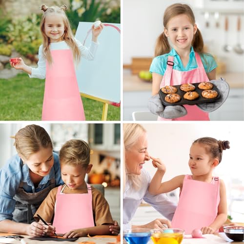 10 Pack Kids Apron Children Apron Adjustable with 2 Pockets Kids Chef Painting Aprons for Cooking Baking Painting Crafts Making (Pink) - color: Pink