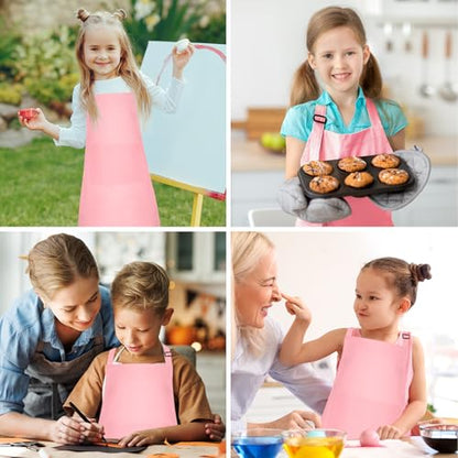 10 Pack Kids Apron Children Apron Adjustable with 2 Pockets Kids Chef Painting Aprons for Cooking Baking Painting Crafts Making (Pink) - color: Pink