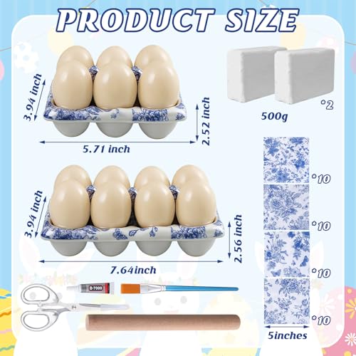 Jenaai 48 Pcs Chinoiserie Blue White Floral Clay DIY Kit, Clear Plastic Tray Craft Set Storage for Jewelry, Keys, Family Home Decor Gifts Include 40 Decoupage Napkins 2 Clear Tray 2 Clay