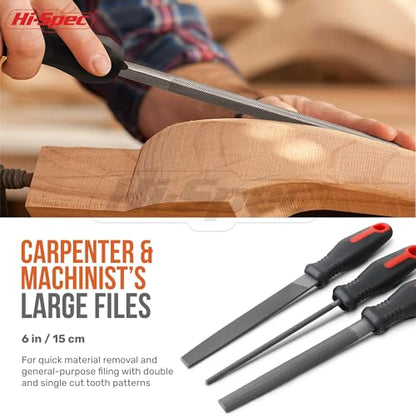 Hi-Spec 3pc Metal Hand File Tool Set Kit. Large Steel Files. Flat, Round & Half-Round for Crafts, Metal & Wood Work - size: 3 pieces
