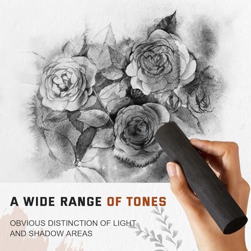 Gueevin 3 Pcs Jumbo Willow Charcoal Sticks 0.79-0.94 Inch Large Soft Willow Charcoal Chunky Drawing for Sketching Artist Supplies, Black