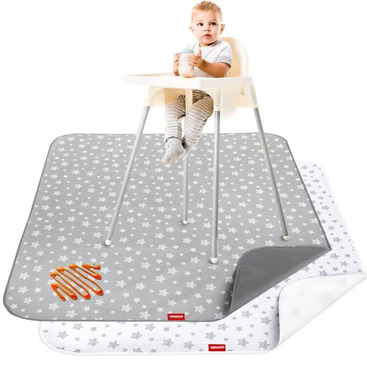 Splat Mat for Under High Chair Mat 2 Pack, Anti Slip Bottom Splat Splash Mess Floor Mat 42x46 Inch, Waterproof Portable Baby Highchair Mat for Art/Crafts/Playtime/Mealtime