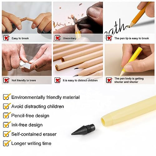 HOTUT Infinity Pencil,10PCS Inkless Pencil Forever Pencils with 10 Replaceable Nibs and Extra Erasers, NO-Sharpening Pencils for Students for Writing Drawing Home Office School Supplies - color: 10pcs-Macaron