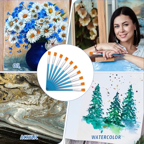 1/2 inch Flat Paint Brushes for Acrylic Painting,20Pcs Flat Acrylic Paint Brush Watercolor Quality Synthetic Artist Paint Synthetic Paint Brushes for Detail Art Painting Oil