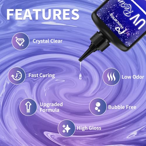 Honcaring UV Resin 500g, Clear Beginner-Friendly Kit with Silicone Tools, Upgraded Formula & Crystal Clear for Jewlery Making, Craft, 250g*2 Resin UV Kit for Earring, Pendant, DIY - size: 500g without uv light