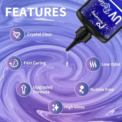 Honcaring UV Resin 500g, Clear Beginner-Friendly Kit with Silicone Tools, Upgraded Formula & Crystal Clear for Jewlery Making, Craft, 250g*2 Resin UV Kit for Earring, Pendant, DIY - size: 500g without uv light