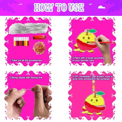 Ayhuhra 30 Sets Apple Suncatche Craft Kits Blank Back to School Sun Catcher DIY Window Paint Art Sets for First Day of School Supplies Home Party Activities Art Project - style: Apple