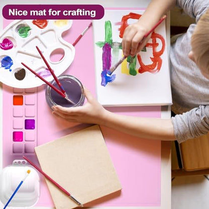 AWOKE Silicone Painting Mat | 20"x16" No-Spill Art Mat with Quick-Attach Magnetic Water Cup, 12 Paint Wells & Palettes | Washable Table Protector for Toddlers & Kids Gifts (Pink) - color: Pink