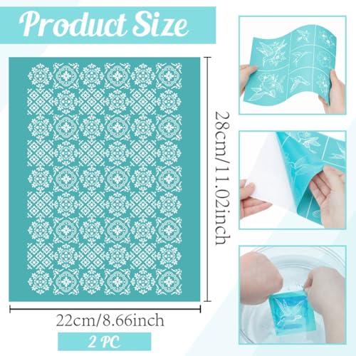 2 Sheets Tile Pattern Silk Screen Stencil, Damask Floral Self-Adhesive Silk Screen Printing Stencils Reusable Mesh Stencil for Painting on Wall, Wood, T-Shirt, Home Craft Decor - style: Tile Pattern
