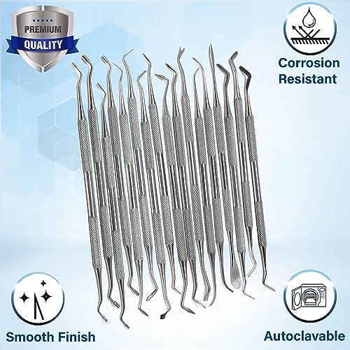 Set of 17 Dental Spoon Excavators Plugger Restorative Composite Filling Tooth Cavity Carious Decay Removal Double Ended Instruments