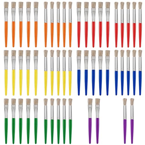 54 Pcs Paint Brushes for Kids, Bulk Kids Paint Brushes Set with 27 Flat & 27 Round Bristle Brushes, Easy-Grip Toddler Paint Brushes for Acrylic, Watercolor, Gouache & Washable Paint