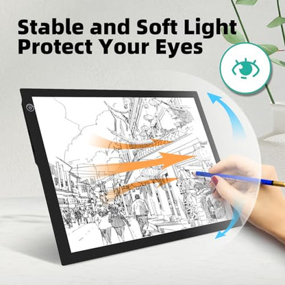 ME456 Rechargeable A4 Light Drawing Board, Lithium Battery Powered Light Pad, Adjustable Brightness LED Tracing Light Box Ideal for Diamond Art, Weeding Vinyl, Viewing Slides, Stenciling - style: A4 Rechargeable