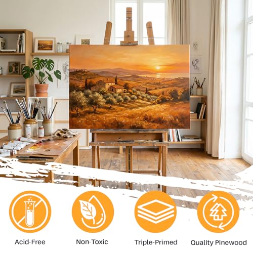 CONDA 24x36 inch Stretched Canvas for Painting, 2 Pack Primed Large Canvas, Primed Acid-Free Cotton 5/8 Inch Profile Value Bulk Pack for Acrylics, Oils Painting - size: 24"x36",2pack