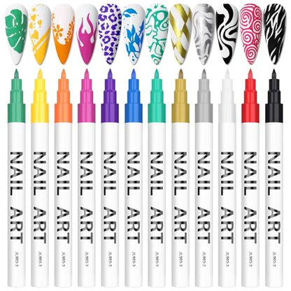 Kalolary 3D Nail Art Pens Set, 12 Color Pens, DIY Nail Art Beauty Adorn Manicure Tools - color: A