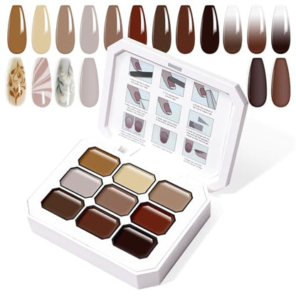 Gradient Painting Gel, 9 Colors Ombre Gel Nail Polish for Cream Brown Color Pigment Pat Aura Nails French Manicure Soak Off UV Long-lasting Home Salon DIY Nail Art Coconut Latte 1 - color: Coconut Latte 1