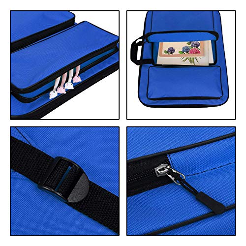 haozaikeji A3 Artist Portfolio Carry Case Bag Portable Waterproof Canvas Shoulder Bag Painting Pad Backpack for Sketching Painting Art Supplies with Shoulder Straps & Carry Handle - color: Dark Blue