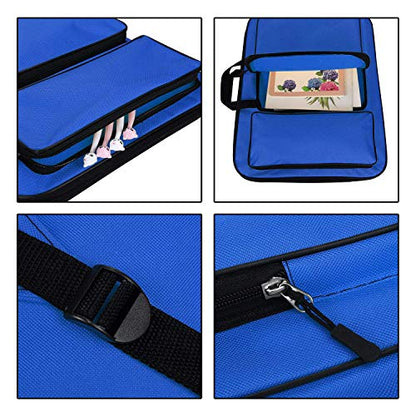 haozaikeji A3 Artist Portfolio Carry Case Bag Portable Waterproof Canvas Shoulder Bag Painting Pad Backpack for Sketching Painting Art Supplies with Shoulder Straps & Carry Handle - color: Dark Blue
