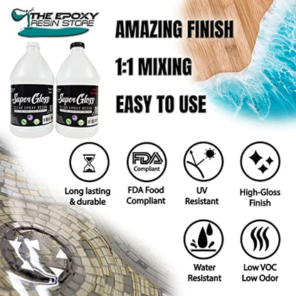 The Epoxy Resin Store SG-1 Super Gloss UV and Moisture Resisting Glass Like Non Toxic Epoxy Resin for Bar Counters and Wood Tabletops, 1 Gallon Kit