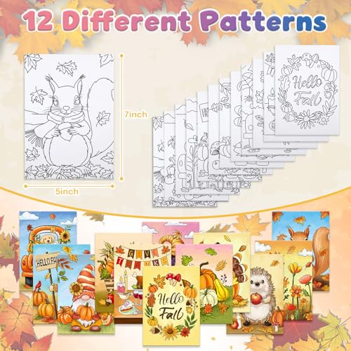 Anseal 12 Packs Fall Thanksgiving Pre Drawn Canvas to Paint, 5" X 7" Pre Printed Canvas for Kids, Pre Stretched Canvas Outline Painting Boards for Beginners, Students, Party Favor (Fall) - color: Fall