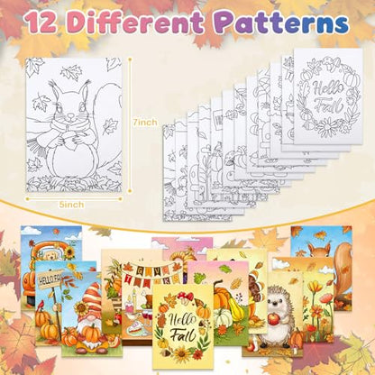 Anseal 12 Packs Fall Thanksgiving Pre Drawn Canvas to Paint, 5" X 7" Pre Printed Canvas for Kids, Pre Stretched Canvas Outline Painting Boards for Beginners, Students, Party Favor (Fall) - color: Fall