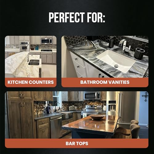 Stone Coat Countertops Epoxy Resin Kit for Countertops, Bar Tops, 1 Gallon | UV, Scratch & Heat Resistant, Food Safe for Kitchen Countertop, Tabletop, Shower Walls, Wooden Bar Top, & Art Craft Projects - size: 1 Gallon