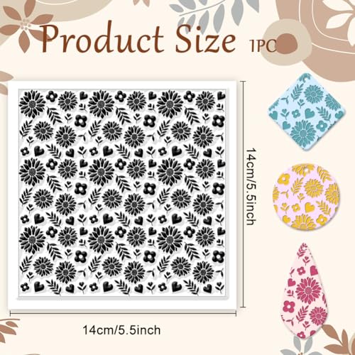 CHGCRAFT Sunflowers Texture Silicone Clay Texture Stamp Leaves Love Heart Polymer Clay Texture Sheets Clay Modeling Pattern Pad Texture Sheets for Polymer Clay Making Earrings Jewelry - style: Leaves and Sunflower