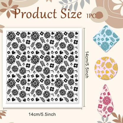 CHGCRAFT Sunflowers Texture Silicone Clay Texture Stamp Leaves Love Heart Polymer Clay Texture Sheets Clay Modeling Pattern Pad Texture Sheets for Polymer Clay Making Earrings Jewelry - style: Leaves and Sunflower