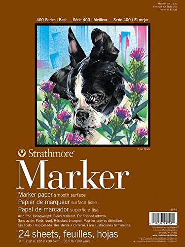 Strathmore 400 Series Glue Bound Marker Paper Pad, 9 X 12 inches, 50.5 lb., White, 24 Sheets (497-9) - size: 9x12 in (24 Sheets, Pack of 1)