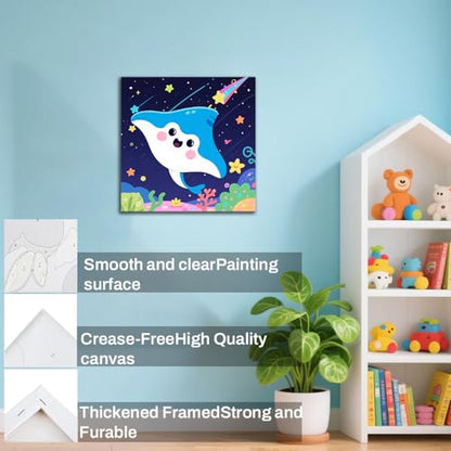 WEMEON Manta Ray Paint by Numbers Kit for Kids with Frame and Easel, Easy Paint by Numbers Kits for Kids Ages 4-6, Small Painting by Number for Birthday Gift, Painting Party(10X10inch) - color: DMBK-0009-US(10X10inch)