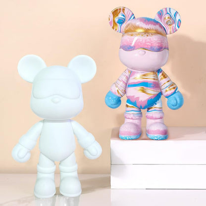 DIY (9+13 Inch, Blank Mold) Fluid Bear + Keychain Painting Set, Teddy Bear Figure for Creative Fluid Art and Home Decoration - size: 13 Inch