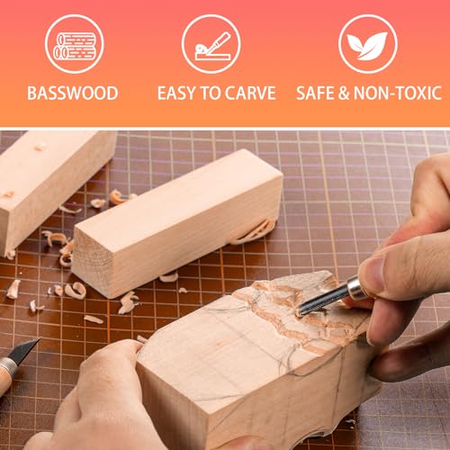 Falling in Art Basswood Carving Blocks, 6 Pcs Whittling Wood Carving Kit, Carving Wooden Blocks for Crafting, Ideal for Beginners and Professional Artists(6 * 2 * 2 6PC) - size: 6 pcs