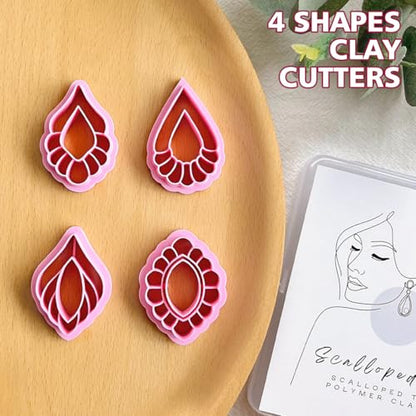 Keoker Scalloped Drop Polymer Clay Cutters,4 Shapes Polymer Clay Dangle Earring Cutters