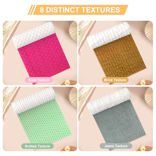 8 Pcs Non-Stick Polymer Clay Texture Rollers (Basic Texture) | Knit, Basket Weave, Stone & Cobblestone Textures, 2 Storage Boxes, Crisp Imprints, Seamless Patterns, Premium Resin - color: Basic Texture