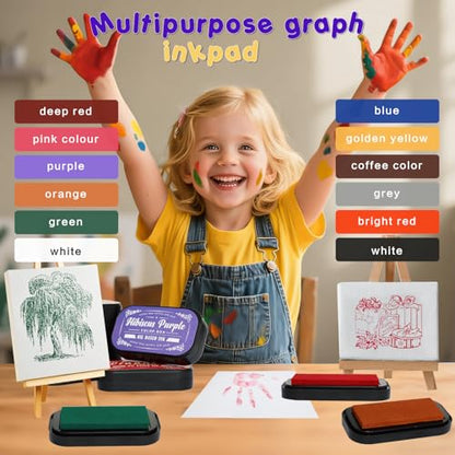 Large Oil Ink Pads for Kids Washable Craft Ink Stamp Pads,12 Color DIY Clear Embossing Ink Pad for Clothes,Baby Footprint Handprint,Rubber Stamps, Paper, Scrapbooking,Best Gift for Kids and Adult
