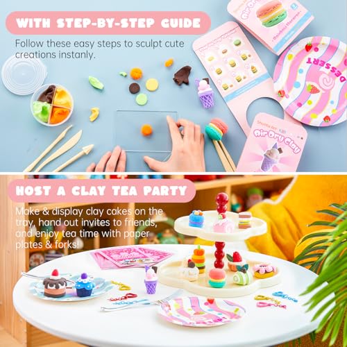 Shuttle Art Air Dry Clay for Kids - Cake Time, 52 PCS Modeling Clay Kit with Sculpting Tools and Tutorials, Safe & Non-Sticky, Craft Gifts for Boys & Girls - style: Cake Time