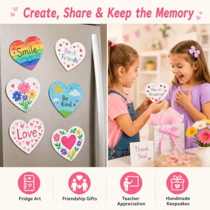 30 Pack Heart Shape Mini Canvas Board 3 Inch | 30 paintable heart canvases with magnetic backing for classroom crafts, party activities, fridge art, and handmade gifts - style: Heart-30 pcs