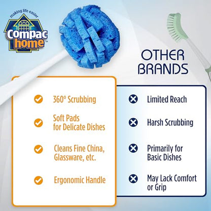 Compac Home Dish Wand China Durable Foam Sponge Petals Brush and Clean Dishes, Pots, Bottles, & Glassware, 2 Count - size: Pack of 2 Short Handle