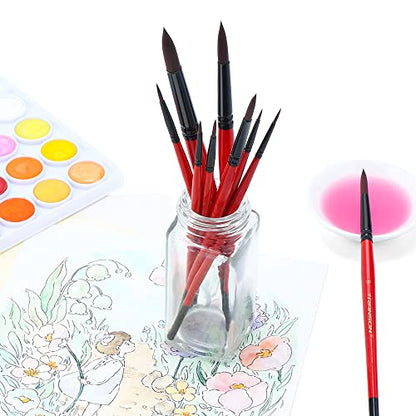 Transon Round Paint Brush Set 9pcs Synthetic Sable Hair for Acrylic Painting Watercolor Painting Gouache Ink Craft and Detail Painting - size: 9PCS Synthetic Sable Red