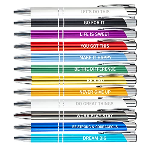 PASISIBICK 12 Pieces Inspirational Motivational Quote Ballpoint Pens Gifts Encouraging Metal Writing Pen for Students Coworkers Teacher Bosses, 12 Colors - color: 12 Metal Pens - Inspirational