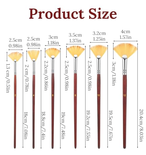 12 Pcs Fan Brush for Painting, Nylon Bristles Fan Brushes Set, Anti-Shedding Art Painting Brushes, Non-Slip Handle Watercolor Brushes for Acrylic, Oil Painting and DIY Crafts