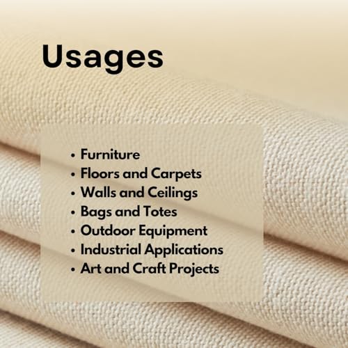 Natural Cotton Canvas 18 Oz (#8 Duck) Fabric Roll 60-Inch Wide x 50 Yards Length Durable Heavy-Duty Canvas for Tote Bags, Floor Cover, Machine Covers and Curtains - size: Duck #08-60" -50
