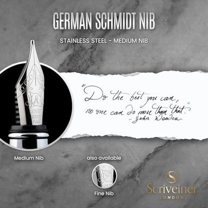 Scriveiner Stainless Steel Fountain Pen - Stunning Luxury Pen with Steel Finish, Schmidt Steel Nib (Medium), Pen Gift Set for Men & Women, Professional, Executive Office, Nice Designer Pens - color: 13. Stainless Steel with Chrome, style: Medium Nib