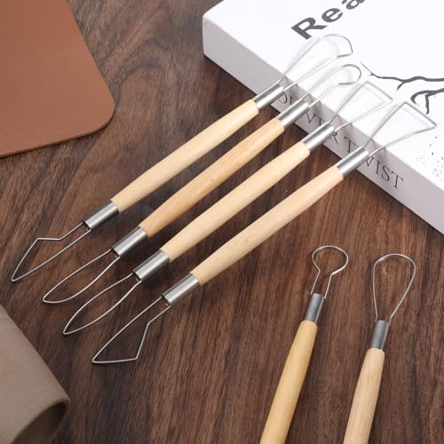 6Pcs Clay Carving Tools Double-Sided Clay Sculpting Tools Clays Wire Loop Sculpture Set Wooden Handle Ribbon Clays Tool Pottery Trimming Tool for Ceramic Wax Carving Ceramic Modeling