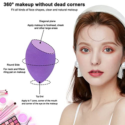 12 Pieces Professional Makeup Sponge Set,Latex Free Flawless Soft Setting Face Puffs,Multicolor Makeup Blending Sponge Cosmetic Applicator for Powder,Liquid,Facial Makeup Tools - color: Black Red Purple
