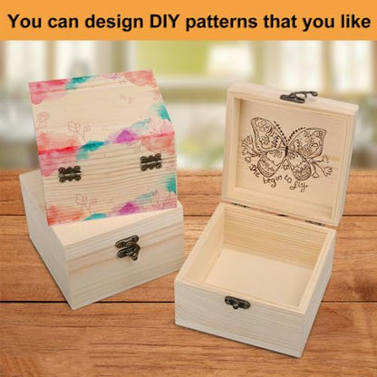 GNIEMCKIN 10 Pack Wooden Box, Unfinished Unpainted Wood Boxes for Crafts, DIY Projects, and Jewelry Storage (4.7x4.7x3.15 inch) - size: 10 Pack (4.7x4.7x3.15 inch)